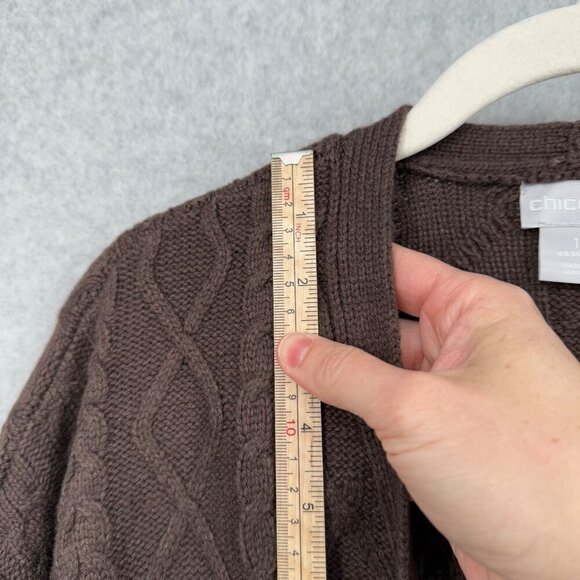 Chicos Cable Knit Open Front Long Line Cardigan Sweater Size 1 Medium Brown NEW - Picture 10 of 12